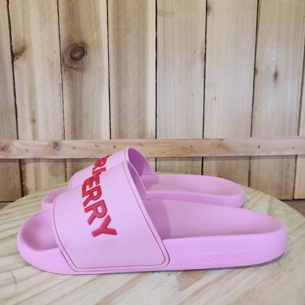 Burberry Pink Logo Slide Sandals Shoes Womens 8 39 EU Rubber Pool Casual